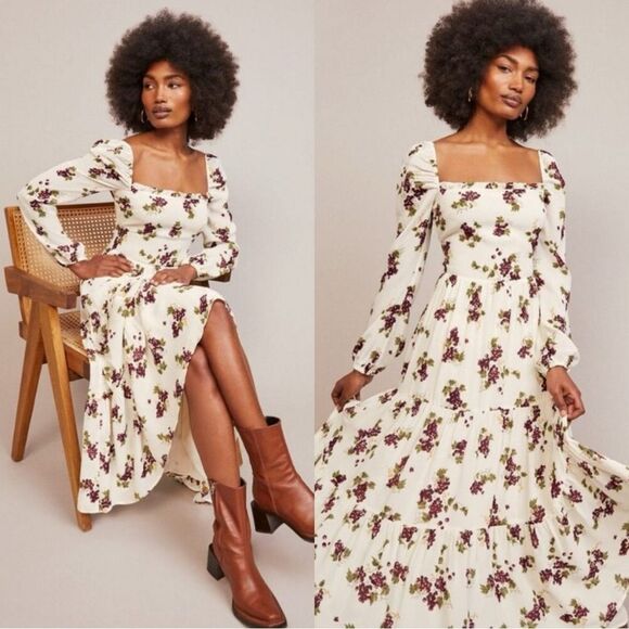 Reformation Kellie Maxi Cream Dress Grape Size 4 - Picture 1 of 12